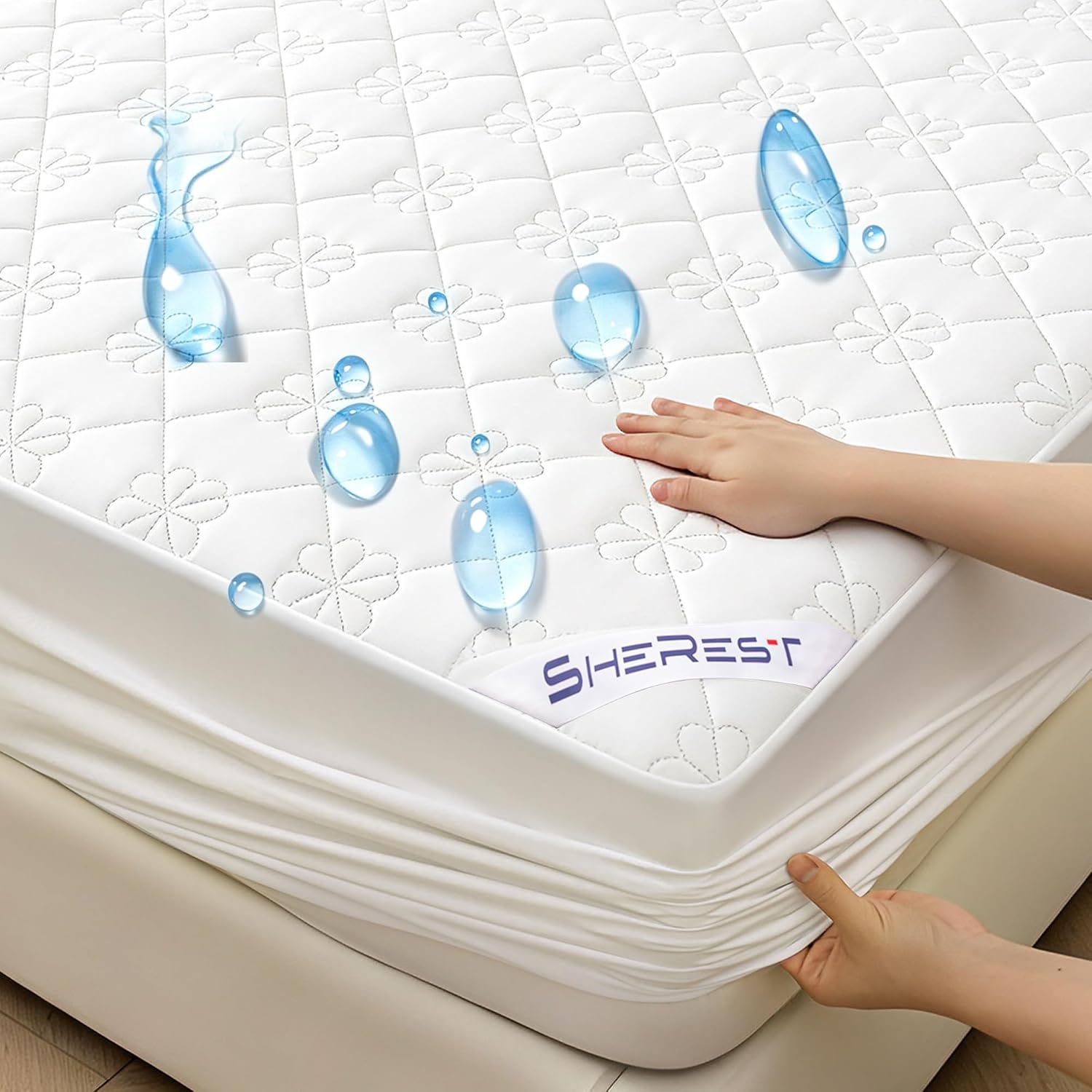 SheRest 100% Waterproof Mattress Protector King Size, Ultra-Soft Breathable Noiseless Mattress Pad with Deep Pocket 6"-18" Depth, Oil & Stain Resistant Bed Wetting Mattress Cover Washable (White)