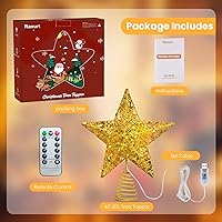 Vista 7 de Raxurt Adorno para la Copa del Árbol de Navidad, Estrella Iluminada para Copa de Árbol USB de 40 LED 11 Pulgadas con Control Remoto