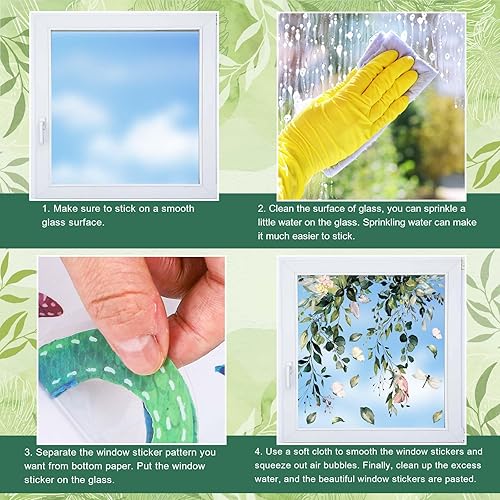 Miniatura 7 de Whaline 9 hojas de flores de primavera, calcomanías de ventana de eucalipto para ventana, plantas de verano, hojas florales, reutilizables,