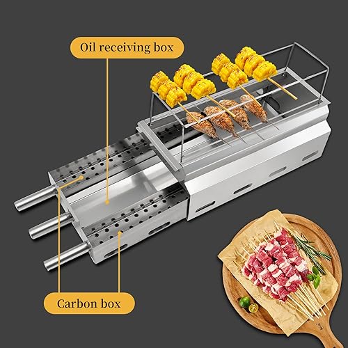 Miniatura 3 de DYRABREST Parrilla portátil de carbón de 2 niveles con asas antiquemaduras, área de parrilla de 17.72 x 5.71 pulgadas, parrilla compacta para