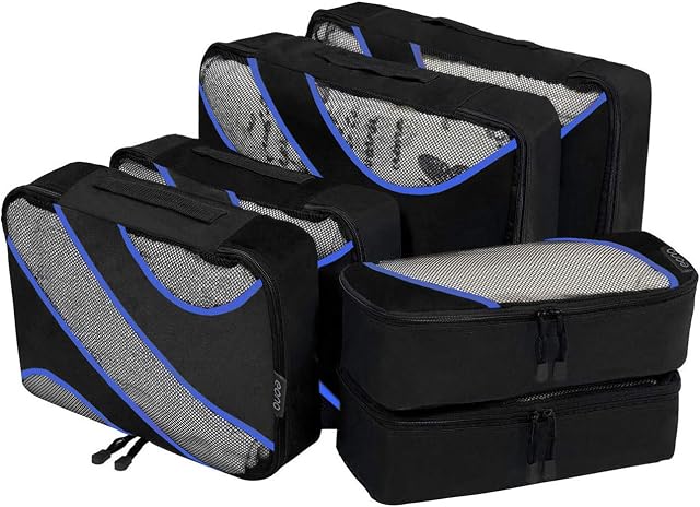 Amazon Brand - Eono Packing Cubes Travel Luggage Organizers Suitcase Organizer Packing Organizers - 6-Set (2L+2M+2Slim), Black
