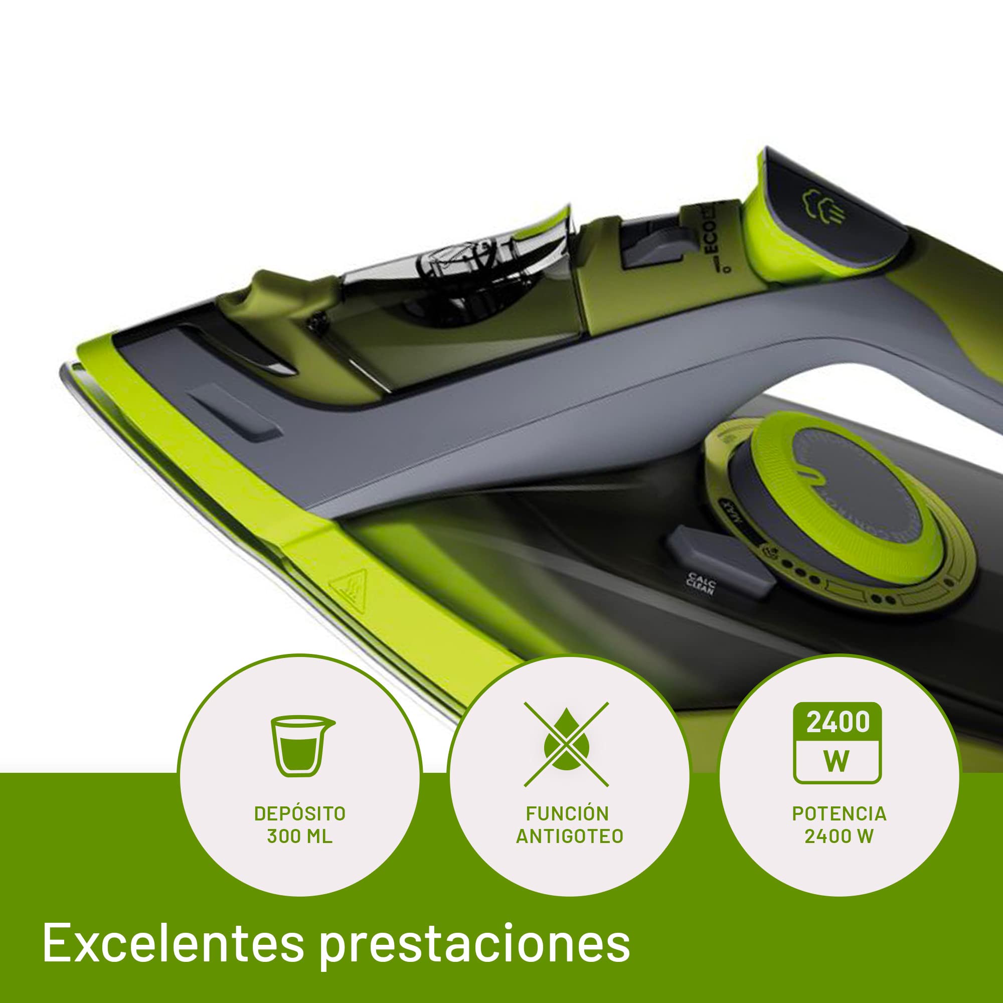 Imetec Plancha de Vapor Eco Perfect, resultados con -35% de consumo de agua y -25% de consumo de energía, Suela con revestimiento de cerámica Pro, Triple protección anti-cal, 2400 W