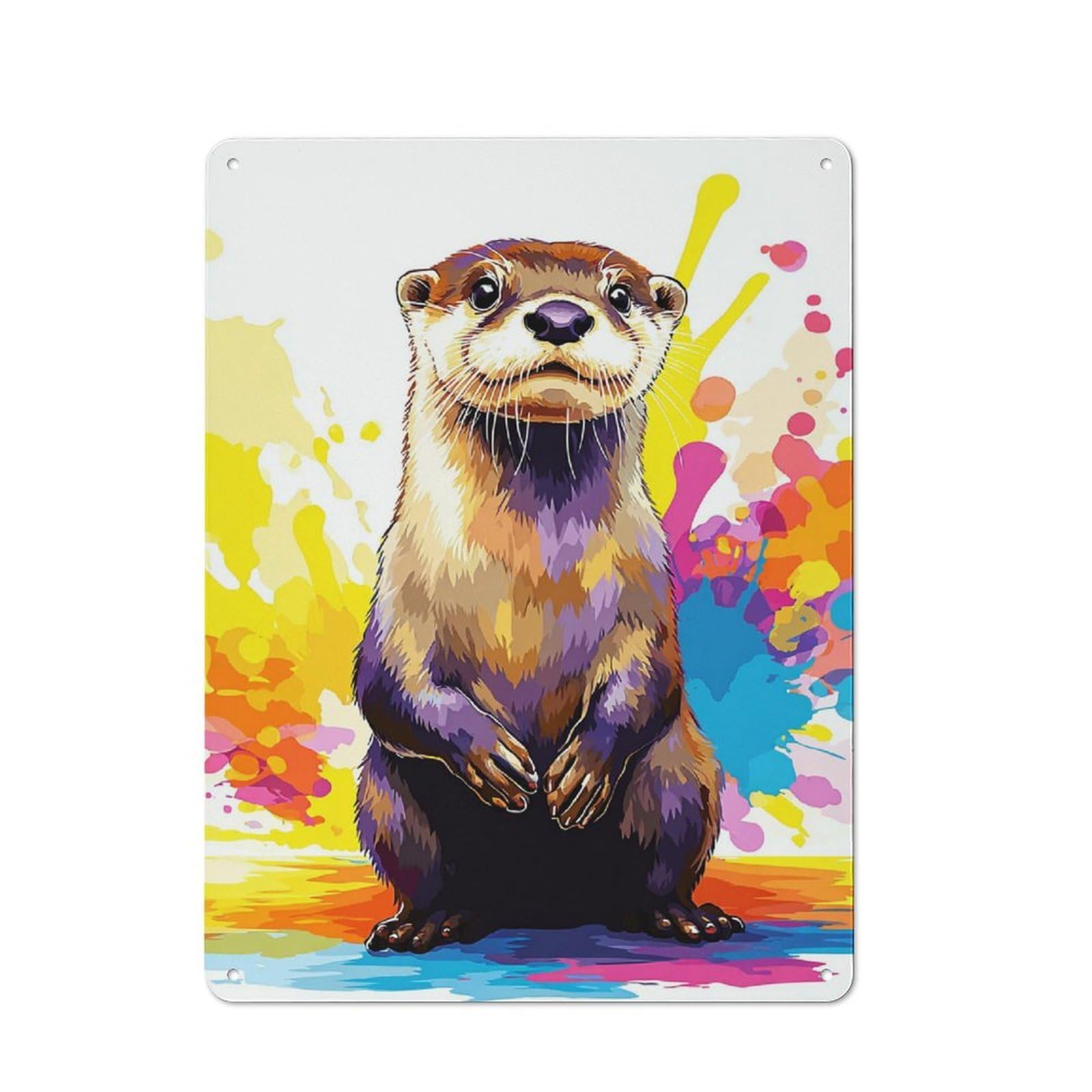 Junmoney Colorful Otter Illustration Retro Tin Wall Plaque 40X30cm Featuring For Garage Wall, New Home Wall Decor For People Furnishing A Garage