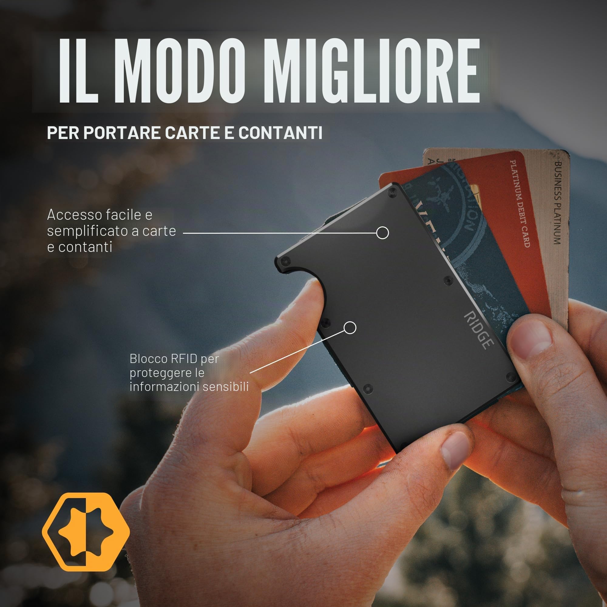 The Ridge Portafoglio sottile minimalista per gli uomini, Canna di fucile, Cinghia per contanti