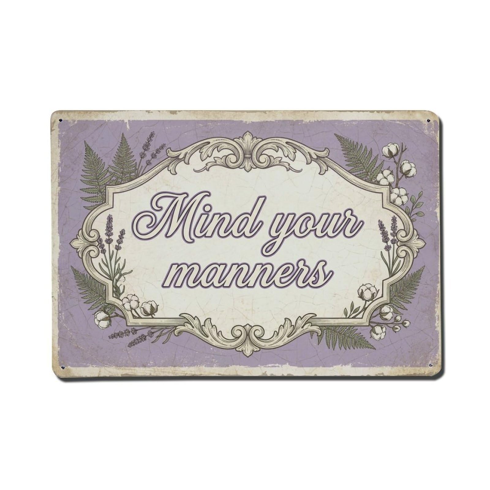 Olhnbad Style Mind Your Manners Bathroom Quote Rustic Farmhouse Metal Tin Sign
