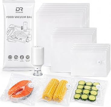 Compact Vacuum Sealer Bags for Food with Handheld Food Sealer Machine, 15 Reusable Food Storage Bags, Leakproof Air Valve Zip