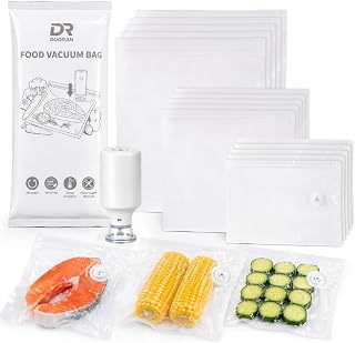 Compact Vacuum Sealer Bags for Food with Handheld Food Sealer Machine, 15 Reusable Food Storage Bags, Leakproof Air Valve Zipper Bags for Meat, Fish, Vegetables, Meal Prep and Freezer Storage