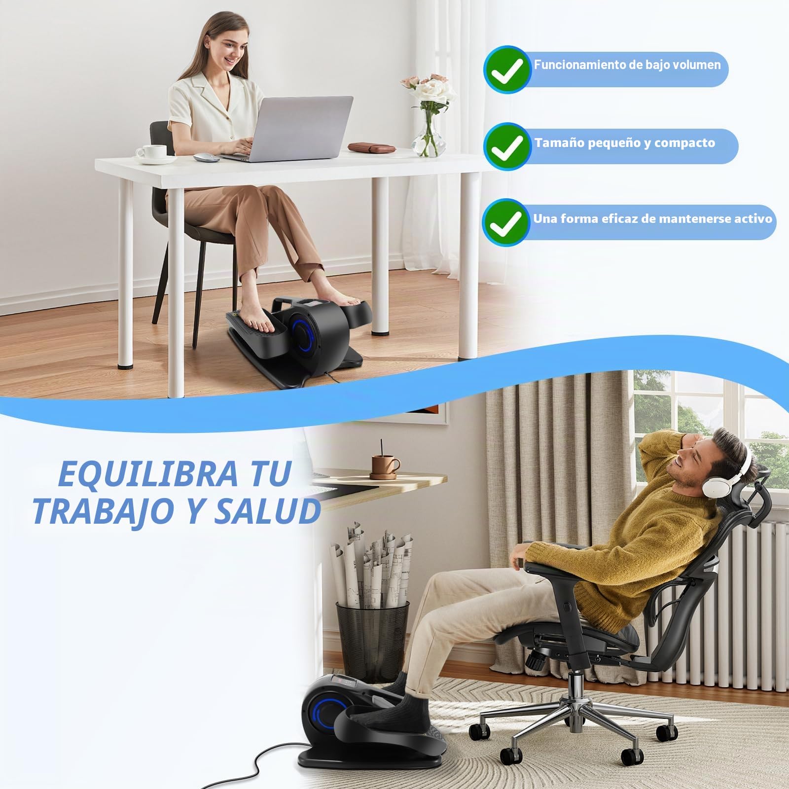 Rollingsurfer Mini Elíptica Eléctrica, Maquina Eliptica Bajo Escritorio con Monitor LCD y Control Remoto, Velocidad Ajustable, Silenciosa Ejercitador de Piernas para Ancianos y Adultos