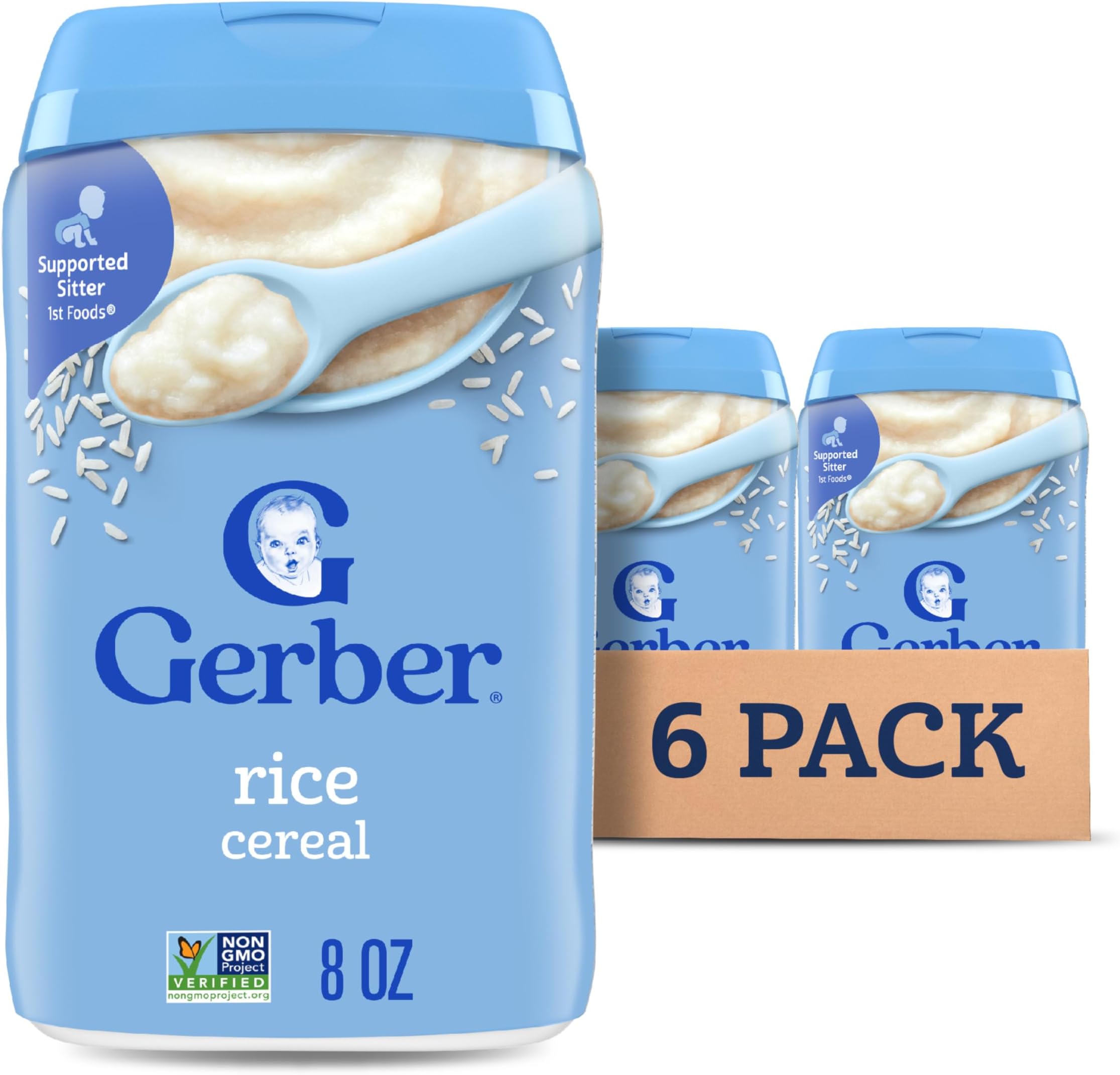 Gerber Stage 1 Baby Food, Baby Rice Cereal, Iron, Zinc & Vitamin B12, Infant Cereal, 6-Pack
