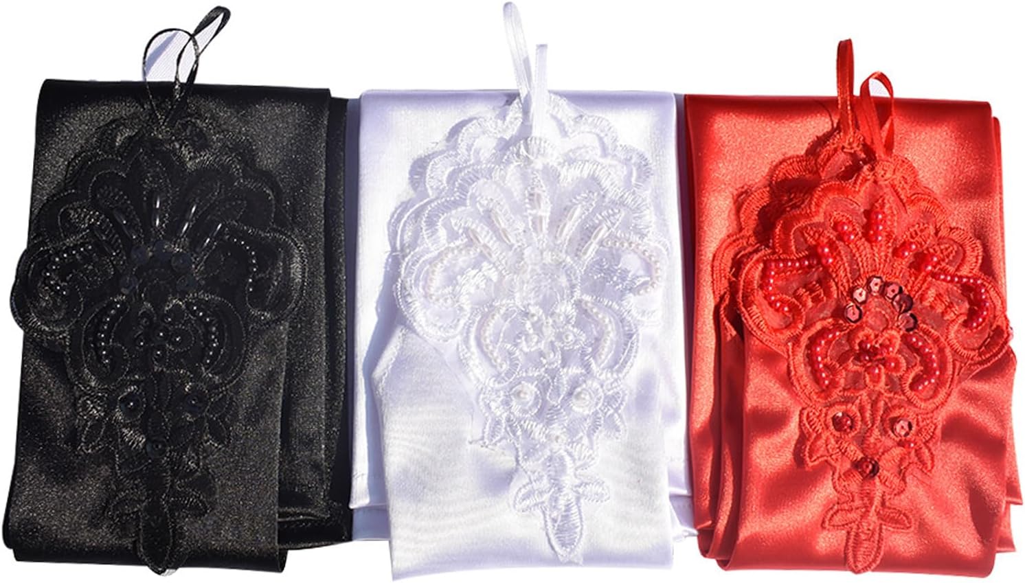 1920s Women Stretchy Fingerless Long Gloves Pierced Elbow Length Satin Hook Finger Gloves for Evening Party
