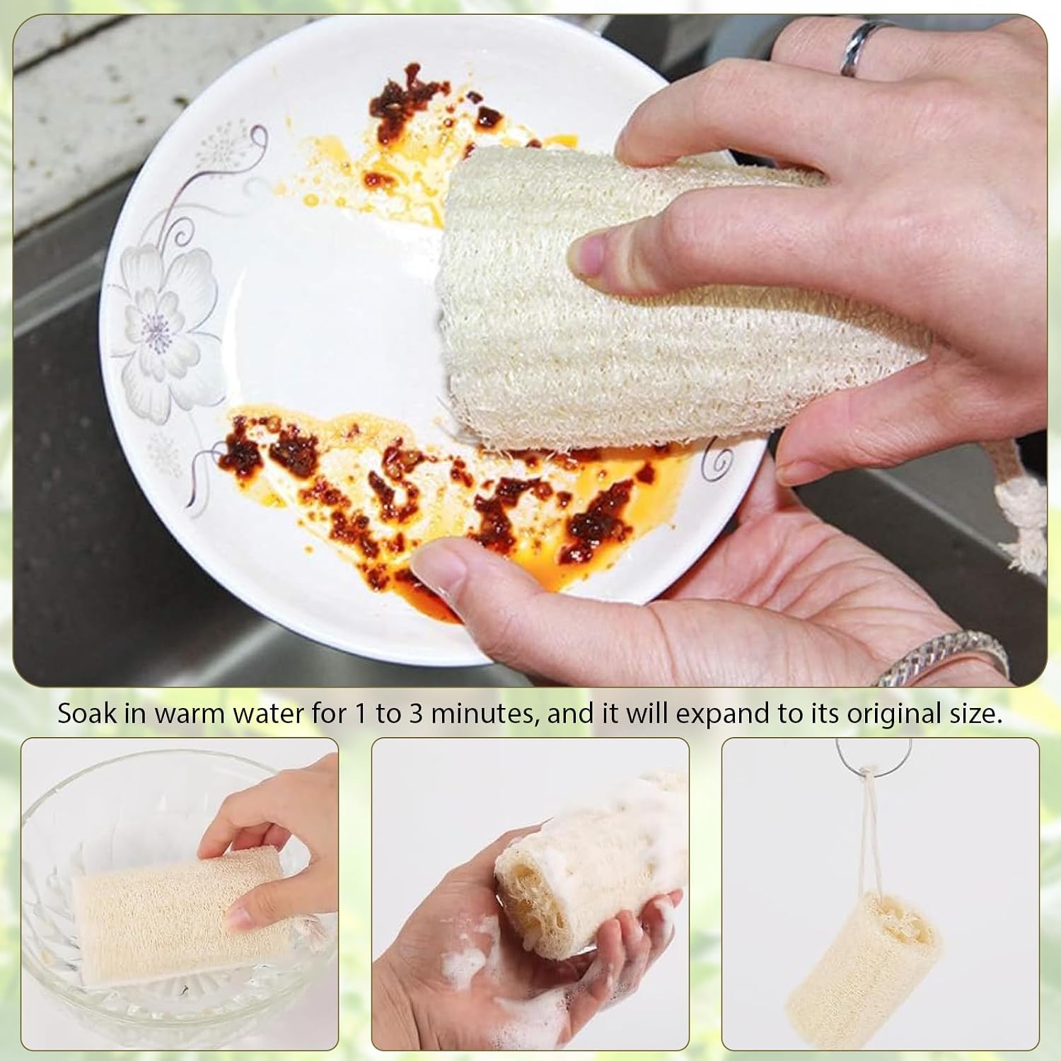 Luffa Schwamm 6 Stück Naturschwamm Loofah Sponge für Körperpflege Reinigung