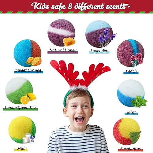 Miniatura 2 de 8 bombas de baño navideñas para niños, bombas de baño de caja de lata de regalo con juguetes de succión sorpresa de Navidad, bombas de gas de baño