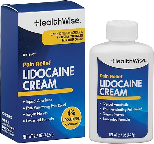 HealthWise Crema de lidocaína máxima fuerza OTC  adormece el dolor  Alivio duradero  No grasa  2.7 onzas  Fórmula sin perfume  Anestésico tópico