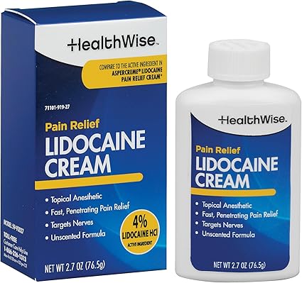 HealthWise Maximum OTC Strength Lidocaine Cream | Numbs Away Pain | Long-Lasting Relief | Non-Greasy | 2.7 Oz | Unscented Formula | Topical Anesthetic