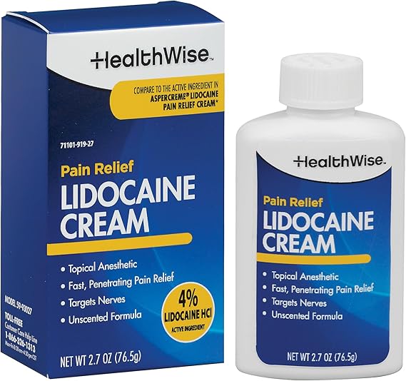 HealthWise Maximum OTC Strength Lidocaine Cream | Numbs Away Pain | Long-Lasting Relief | Non-Greasy | 2.7 Oz | Unscented Formula | Topical Anesthetic