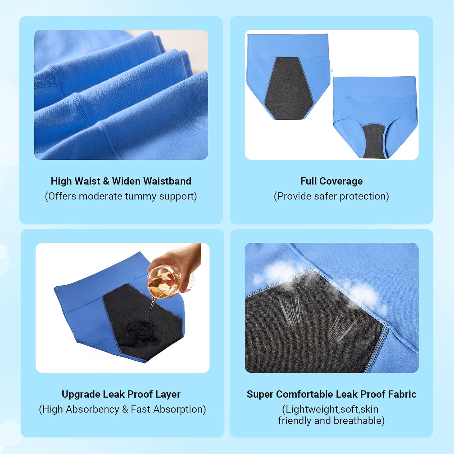 HATSURE Period Underwear for Women Heavy Flow Cotton Leakproof Panties High Waist Incontinence Briefs 4 Pack - Image 4