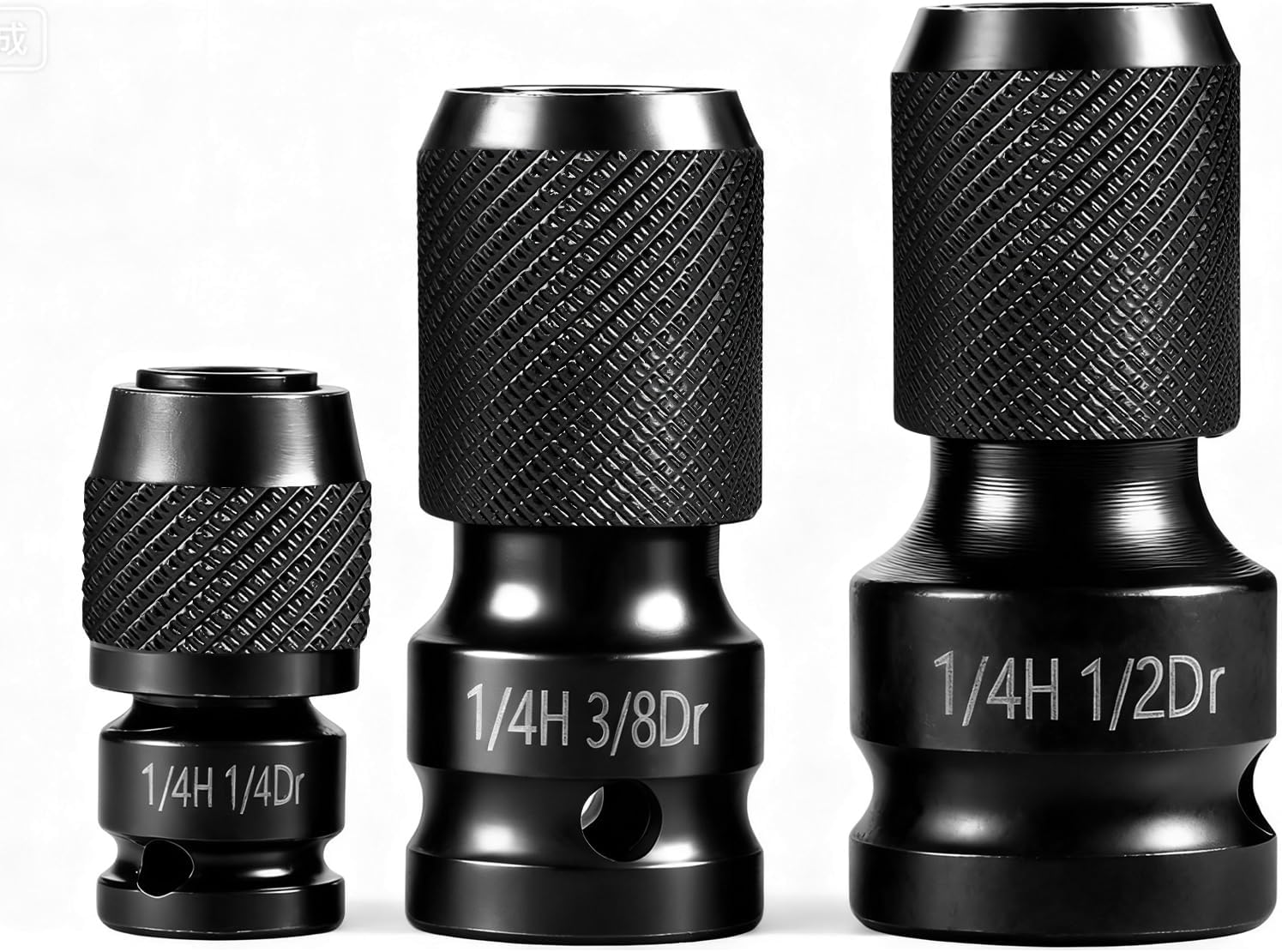 3-Piece Quick Release Impact Bit Holder Set, 1/2" 3/8" 1/4" Square Drive to 1/4" Hex Shank Adapter, Impact Wrench Converter for Ratchet & Power Tools