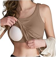 Vista 1 de Camisetas sin mangas de algodón acanalado para mujer, brasier integrado, sin mangas, cuello redondo, ajustada, capa base de verano, camisetas