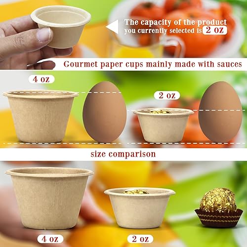 Miniatura 2 de LeonBach Paquete de 200 Tazones de Papel de Caña de Azúcar Natural de 2 oz, Tazones de Papel Compostables para Condimentos Aperitivos Muestras