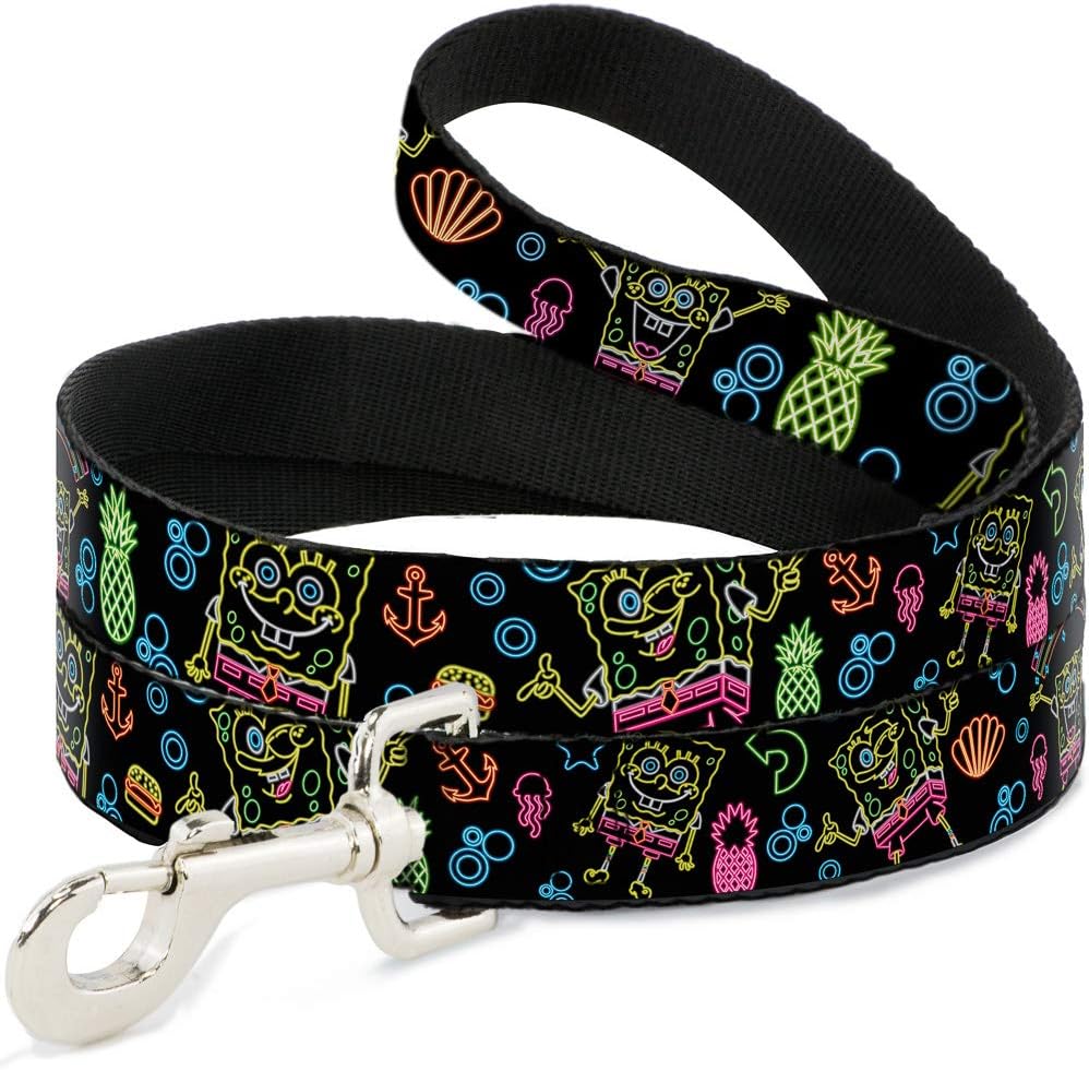 Buckle-Down Dog Leash - 6-FEET - Electric Spongebob Poses/Elements Black/Multi Color
