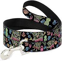 Vista 1 de Correa de perro eléctrica Bob Esponja Poses Elementos Negro Multicolor 6 pies de largo 1.0 pulgadas de ancho