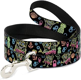 Dog Leash Electric Spongebob Poses Elements Black Multi Color 4 Feet Long 1.0 Inch Wide