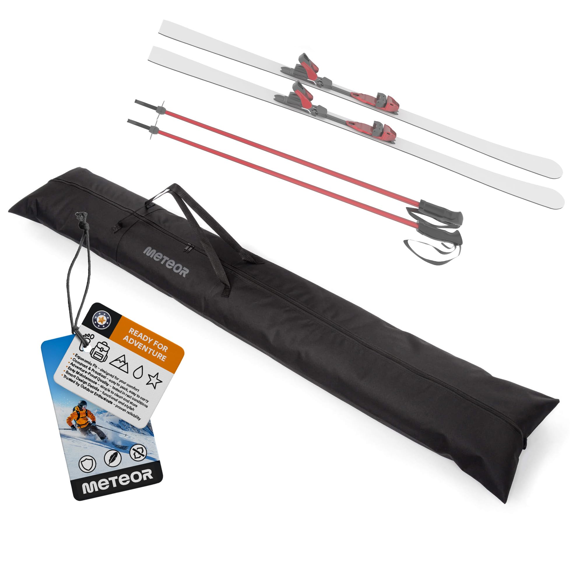 meteor Sac de Ski Croma 180 cm – Housse de Ski imperméable Pliable en Polyester 600D avec poignées ergonomiques