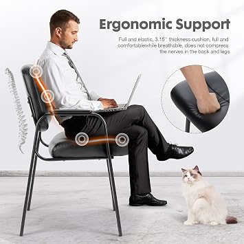 OLIXIS Guest Reception Chair - Waiting Room Chair Set of 2 with Fixed PU Leather Padded Armrest, Clinic Chairs with Lumbar Support, Office Desk Chairs Without Wheels Restaurant, Library, Barber Store
