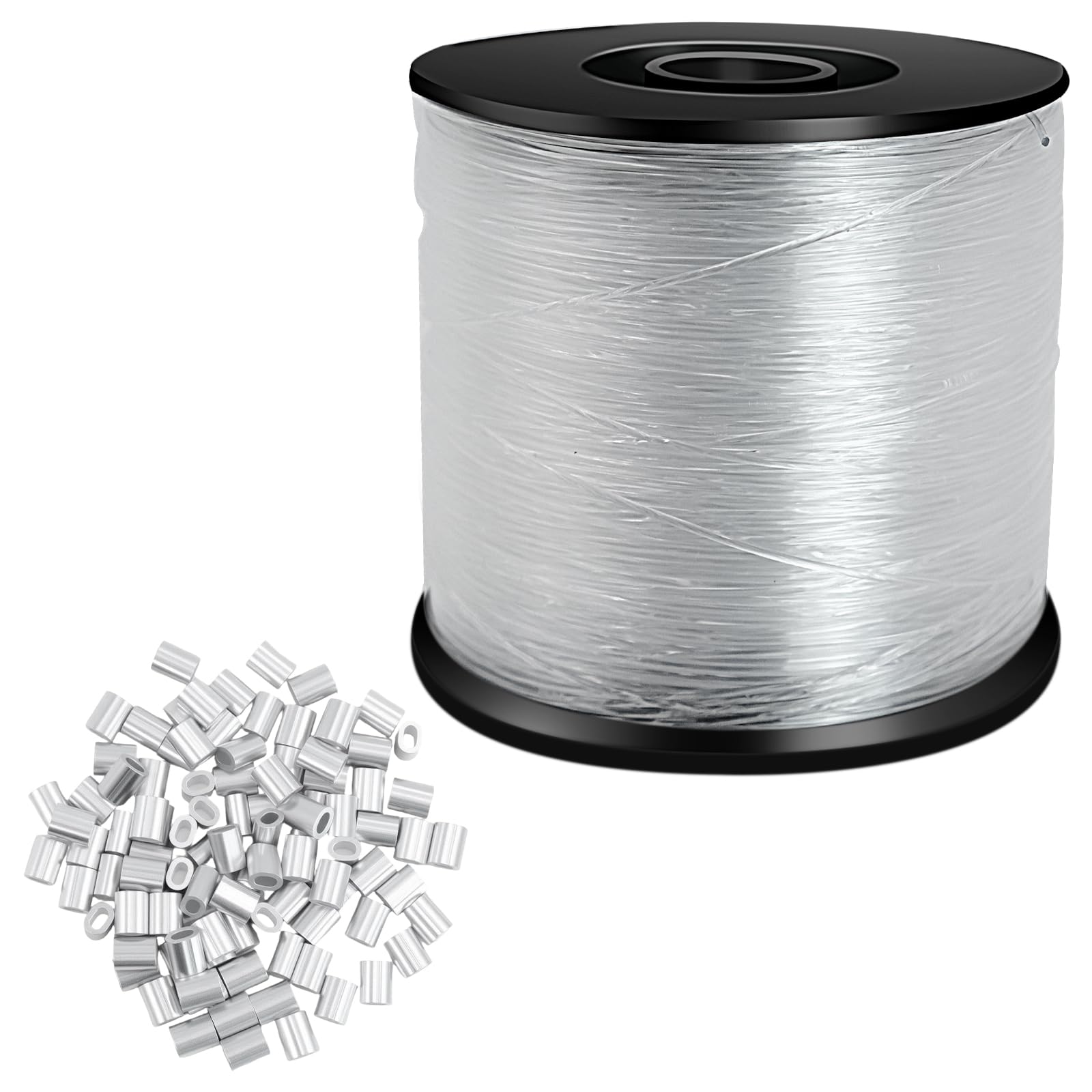 Mocny, przezroczysty, niewidoczny drut wędkarski 200 m ze 100 aluminiowymi tulejami zaciskowymi, żyłka monofilamentowa 0,8 mm do zawieszania rękodzieła i wędkowania na świeżym powietrzu