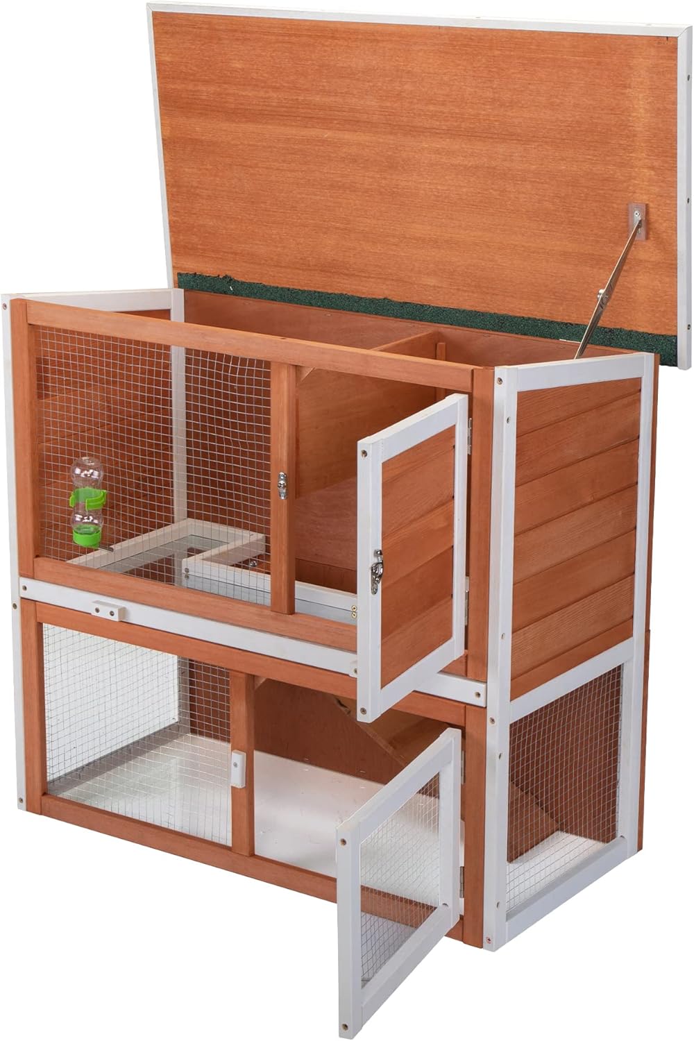 GOWE 2-Tier Wood Rabbit Hutch, Outdoor Bunny Cage for Small Animals, Wooden Enclosure for Multiple Pets, Orange