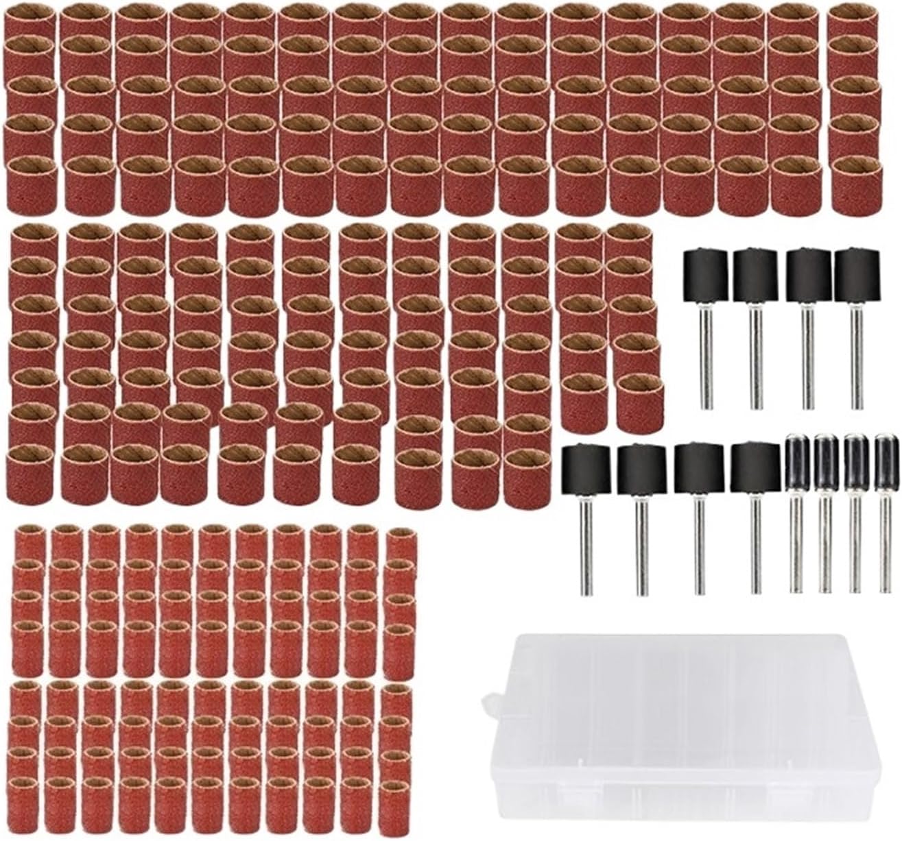 CAARLA Grinding Head 80 120 320 Grit Sanding Drum Set Sanding Bands with 1/2 3/8 1/4 Inch Sanding Mandrels for Rotary Tools(338pcs Box)