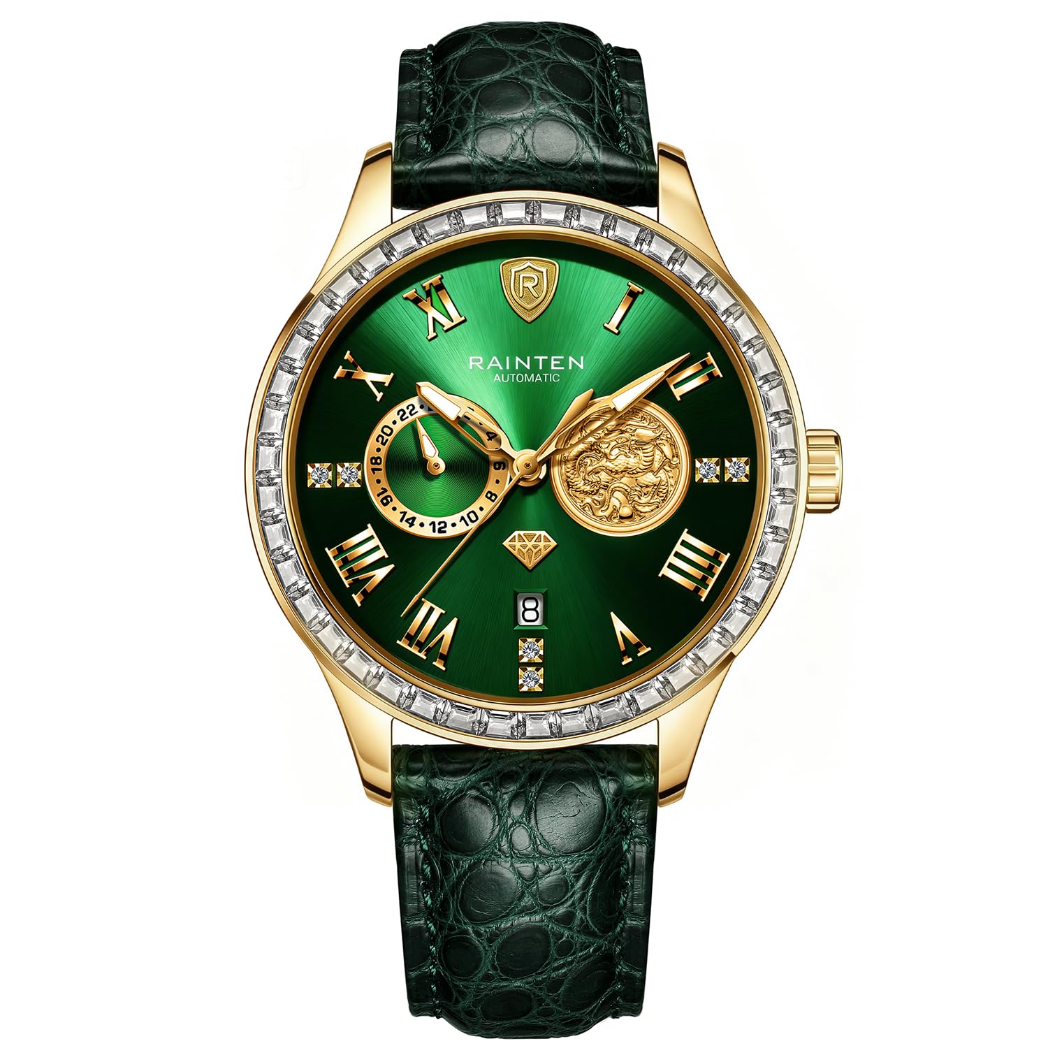 Watches for Men, Luxury Mechanical Men's Automatic Watch with 999 Gold, Leather Band & Date Calendar Luminous Men‘s Wrist Watches