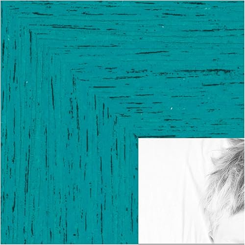 Miniatura 6 de Marco de cuadro turquesa rústico de madera dura de 75 in de ancho.
