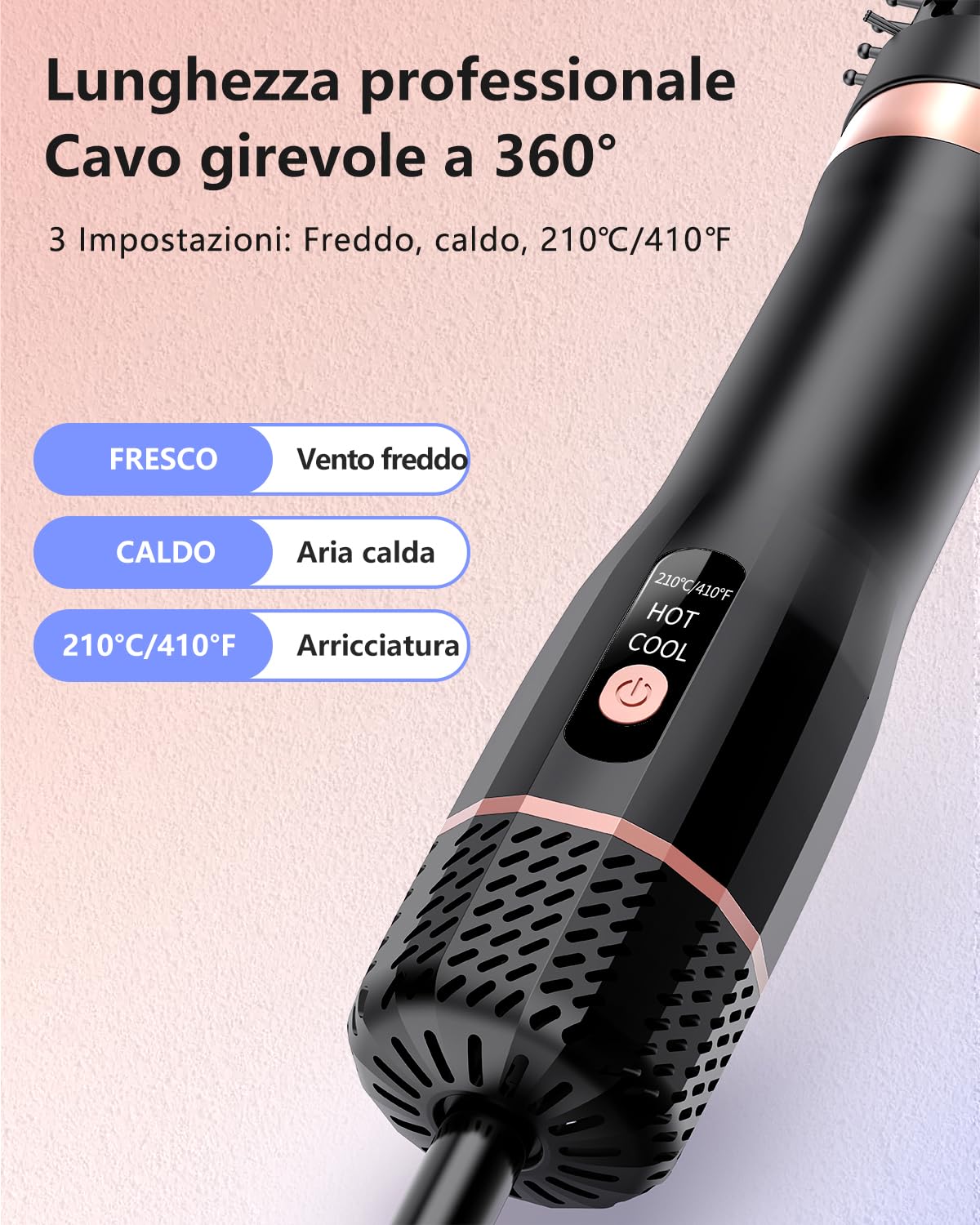 Spazzola termica, spazzola termica Blowout Boost ionica, rende i capelli lisci e lucenti, 5 livelli di temperatura, delicato sui capelli, doppia tensione, spina europea, Sakura rosa