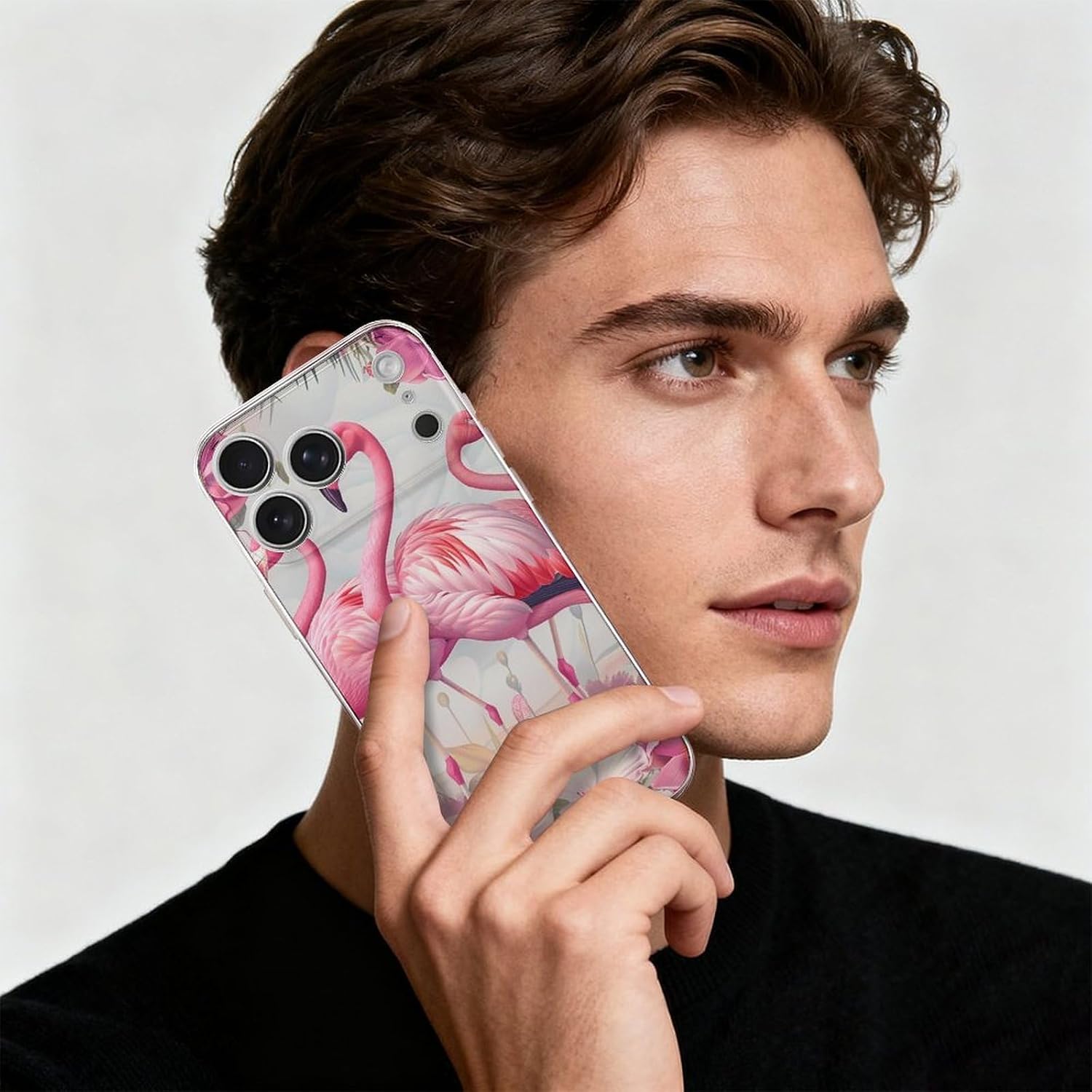 Clear Phone Case for iPhone 17 Pro Max Case, Pink Flamingos Prints Shockproof TPU Cell Cover with Wireless Charging, Anti-Yellowing, Transparent image 5