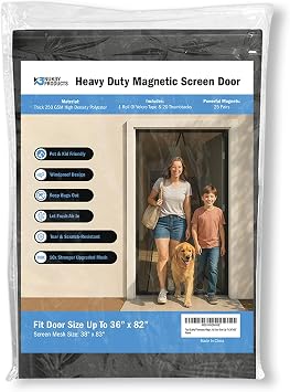 Magnetic Screen Door Mesh Curtain Fiberglass Full Frame Velcro with Upgrade Magnets 36 X 82