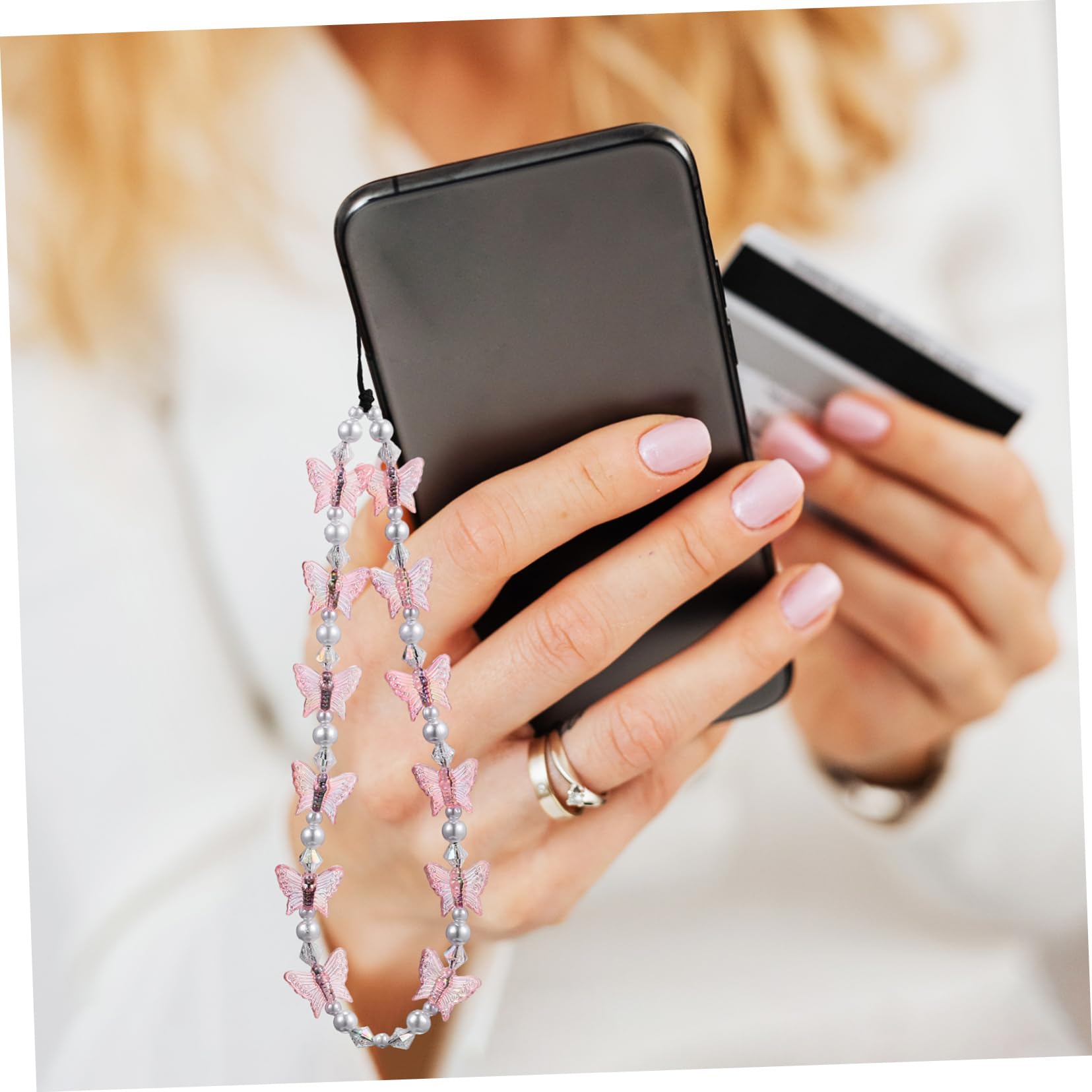 SHINEOFI Beaded Handy Lanyard Mit Schmetterlingsperlen Handykette Zur Dekoration Leicht Und Langlebig Als Smartphone Halterung Für Unterwegs