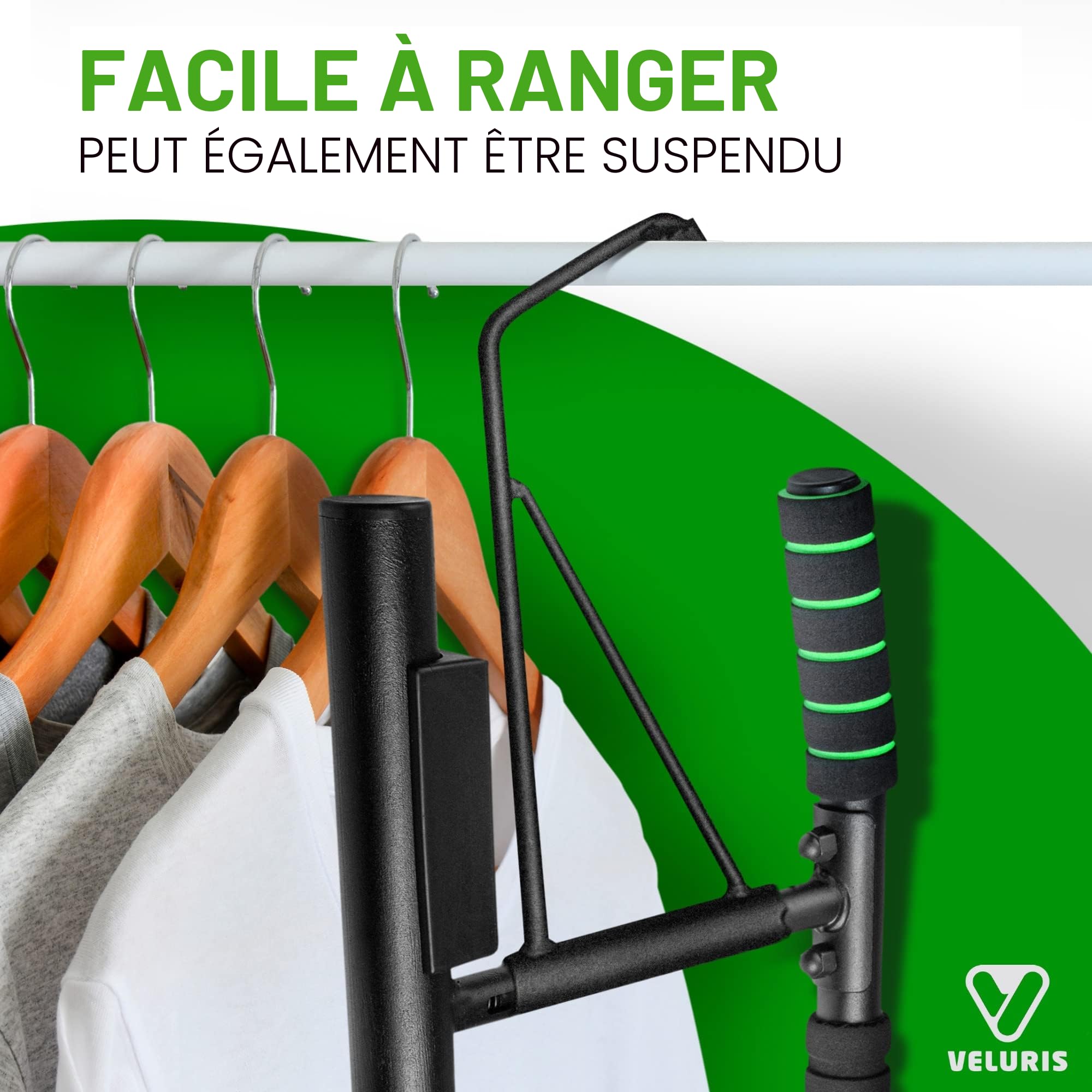Veluris Barre de traction pour cadre de porte - Barre de traction très résistante [jusqu'à 200 kg] - Barre de porte sans montage - 20 cm plus haut dans le cadre - Également pour dips et push ups