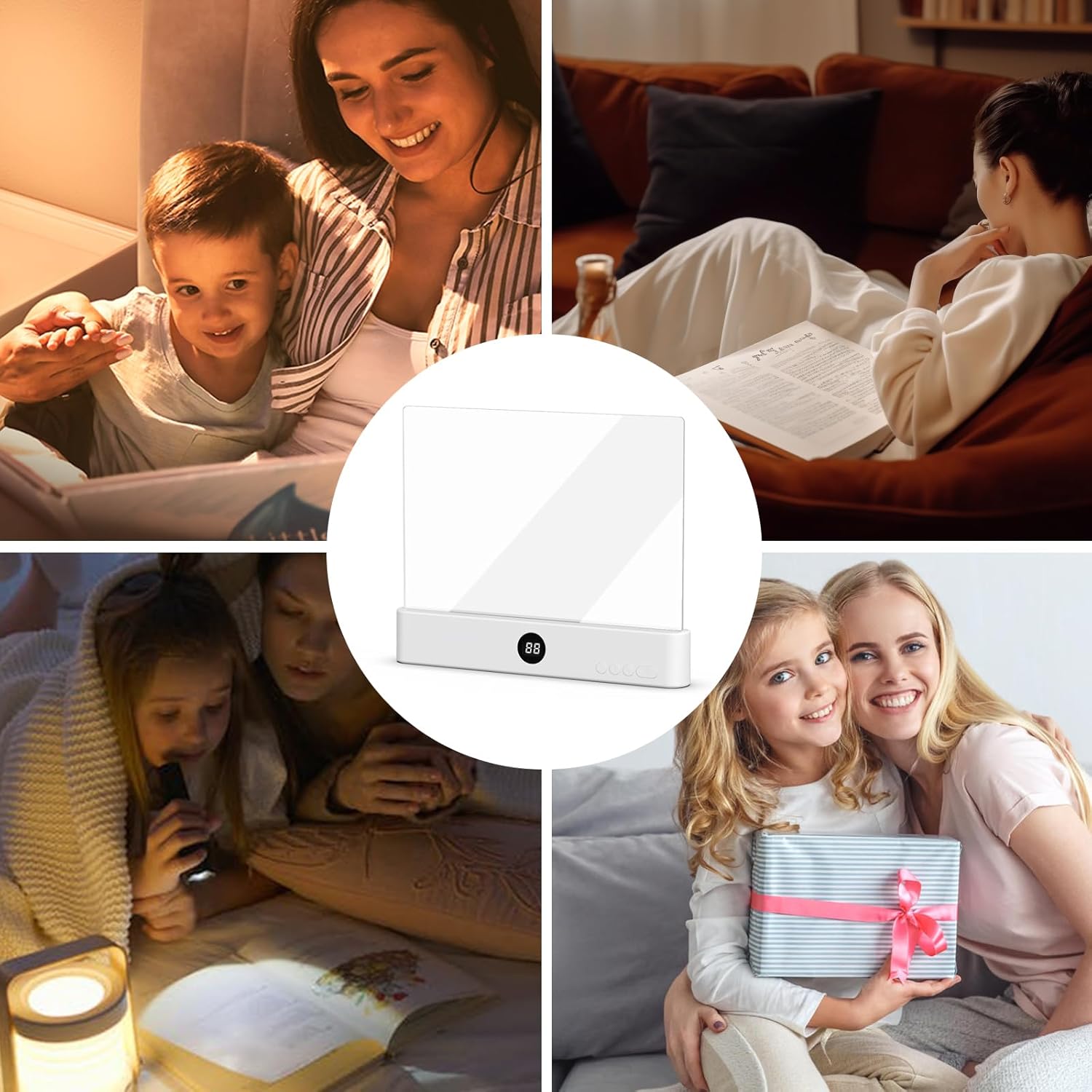 Flat Book Light, Reading Lights for Books in Bed, Clear LED Full Page Book Reading Light Panel with Eye Protection, Lightweight Battery Powered Book Lamp for Night Reading, Travel and Car Use (Pink)