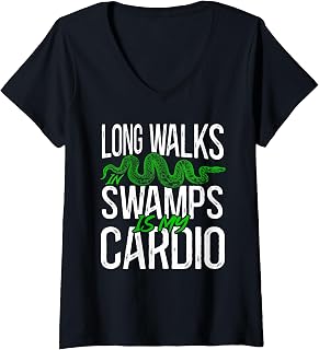 Womens Long Walks In Swamps Is My Cardio Amphibian Frog Lizard V-Neck T-Shirt