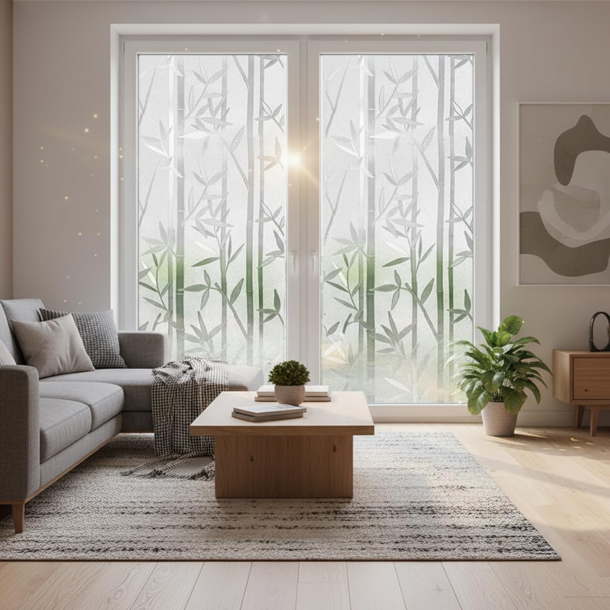 Ambiance Sticker Klebeband, Blickdicht, Bambus, für Fenster, elektrostatisch, Blickdicht, UV-Schutz, 45 cm x Länge 3 m | Hitzeschutzfolie, elektrostatisch, Anti-Hitze, UV-Schutz und reduziert Hitze, wasser- und kratzfest