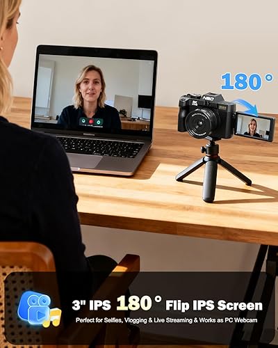 Miniatura 6 de NBD Cámaras digitales 8K para fotografía, cámaras fotográficas de 64MP, cámaras de vlogging de viaje para YouTube con pantalla giratoria de 180°,