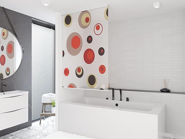 Shower Curtain Roller Blind 160cm wide x 240cm Drop, With Colourful Circles Design, Alternative to Shower Curtain, Waterproof