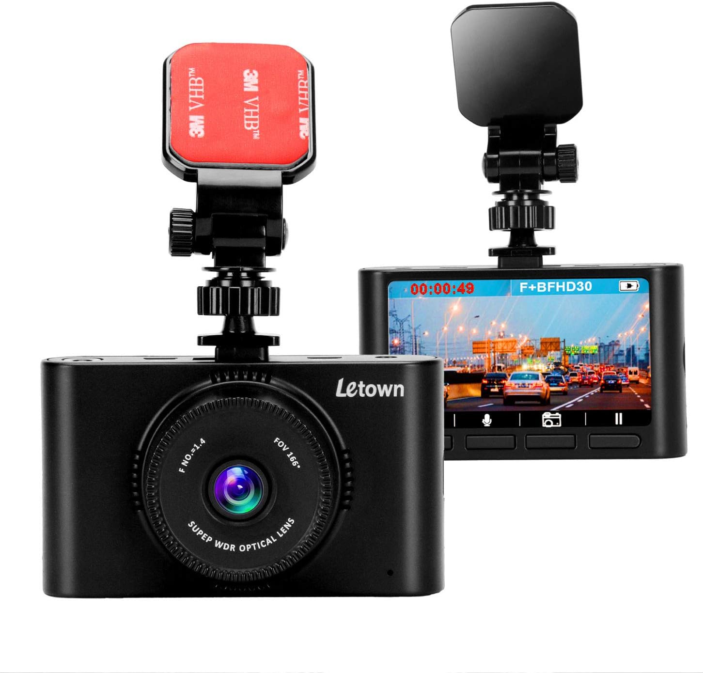 letown 4K Car Dash Cam Superb Night Vision 166°Wide Angle Black Box Driving Recorder With G-sensor Motion Detection Loop Recording OBD Power 24 hours Park Monitor Support 128GB Max