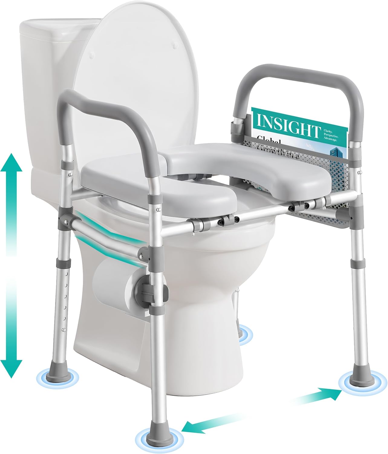 HOMENURSE Raised Toilet Seat with Handles, 400lb Capacity, 16.5 Inch Wide Padded Seat, 6-Level Adjustable Height