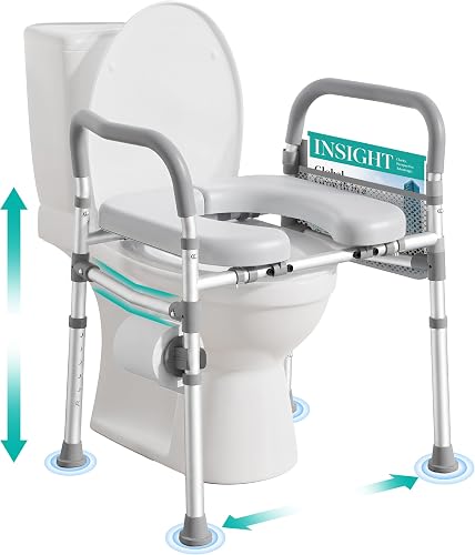 HOMENURSE Raised Toilet Seat with Handles, 400lb Capacity, 16.5 Inch Wide Padded Seat, 6-Level Adjustable Height