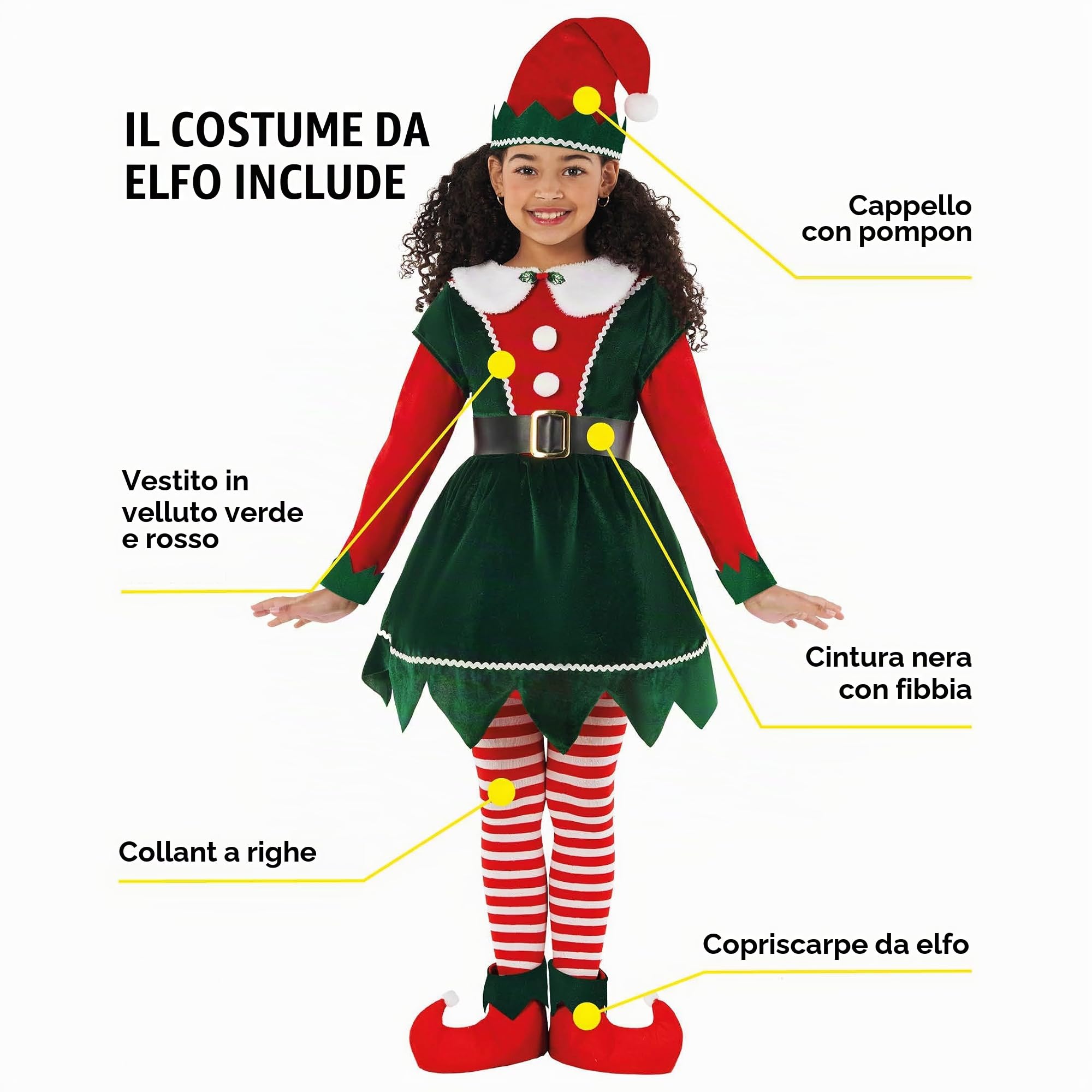 Morph Costume Elfo Bambina, Vestito Da Folletto Bambine, Abito Natalizio Per Bambini