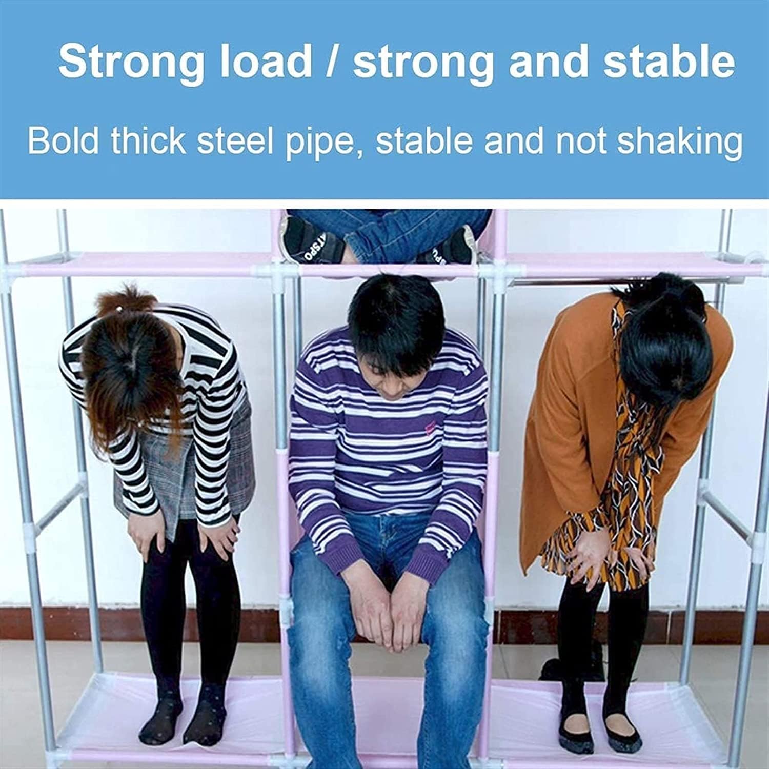Portable Wardrobe Cloth Wardrobe Wardrobe Bedroom Folding Simple Cloth Steel Tube Bold Reinforcement Double Thicken Fabric Assembly Steel Frame,D Portable Cloth Hanger