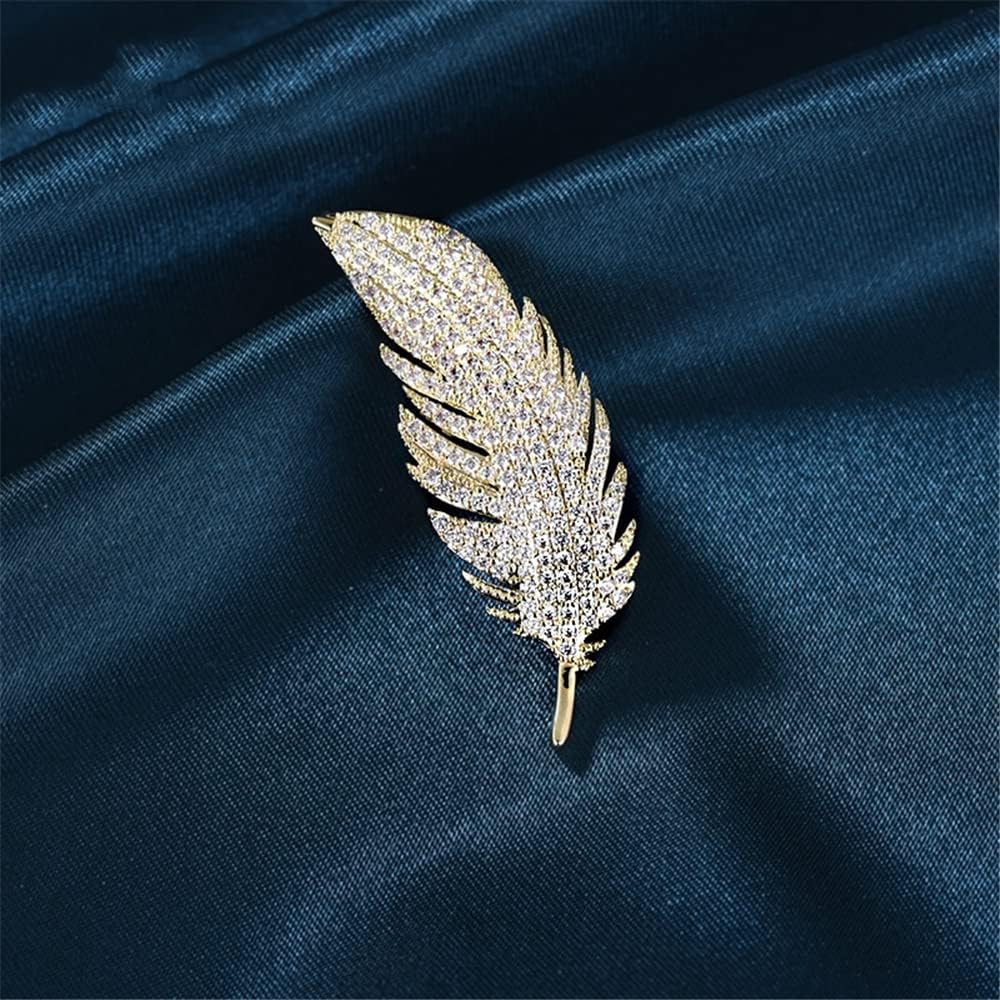 Gold Rhinestone Feather Brooch Pin for Women Men Fashion Crystal Delicate Leaf Brooch Lapel Pins Elegant Dress Accessories Jewelry Boutonniere Corsage for Hat Bag Suit Tie Wedding Birthday
