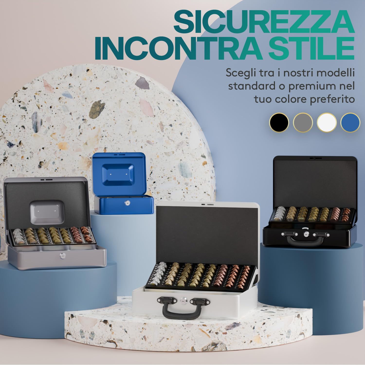 ACROPAQ Cassetta di sicurezza per soldi - (30 x 24 x 9 cm), Cassetta porta soldi con contamonete, Struttura in acciaio, Con 2 chiavi incluse, Nero - Porta banconote